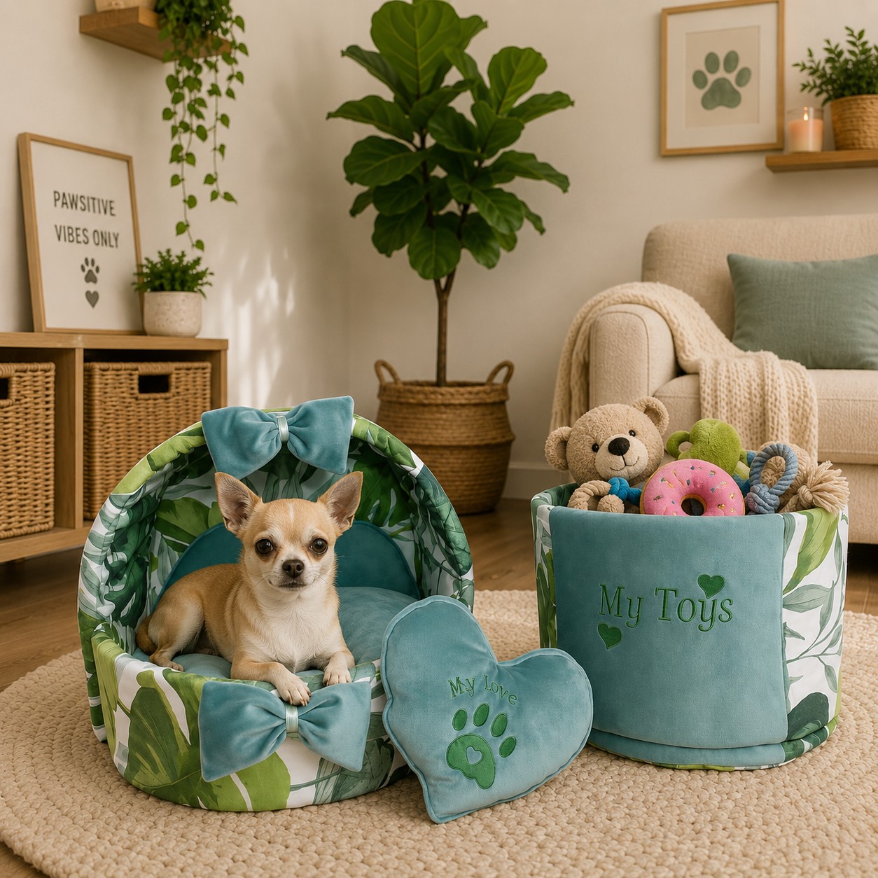 Set Cuccia Tropical con Porta Giochi per Cani
